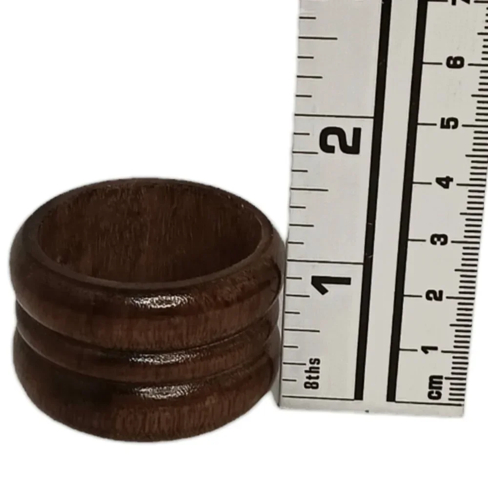 Wood Napkin Rings Brown Set Of Seven Carved Ribbed Boho Style